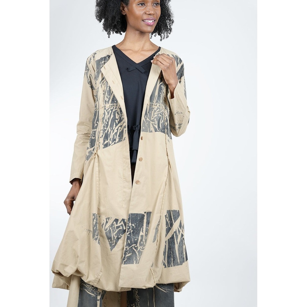 Kedziorek Beige Lagenlook Button Up Bubble Midi Dress Duster Coat Size 46 XXL